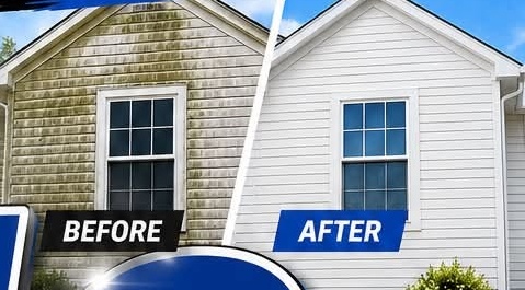 Before and after house wash by KBS Exteriors
